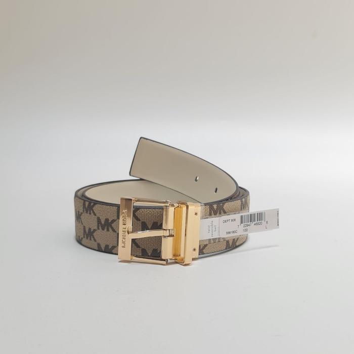 MK Signature Logo Reversible Belt Tan Gold