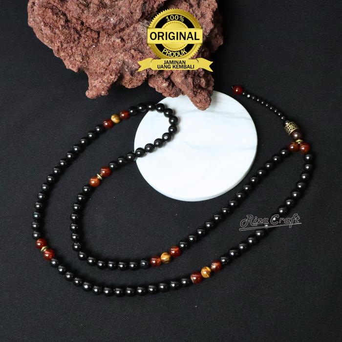 Kalung Tasbih Kesehatan Pria Wanita Kayu Kokka Kaukah Hitam ASLI Original Mix Batu Garnet Merah Tige