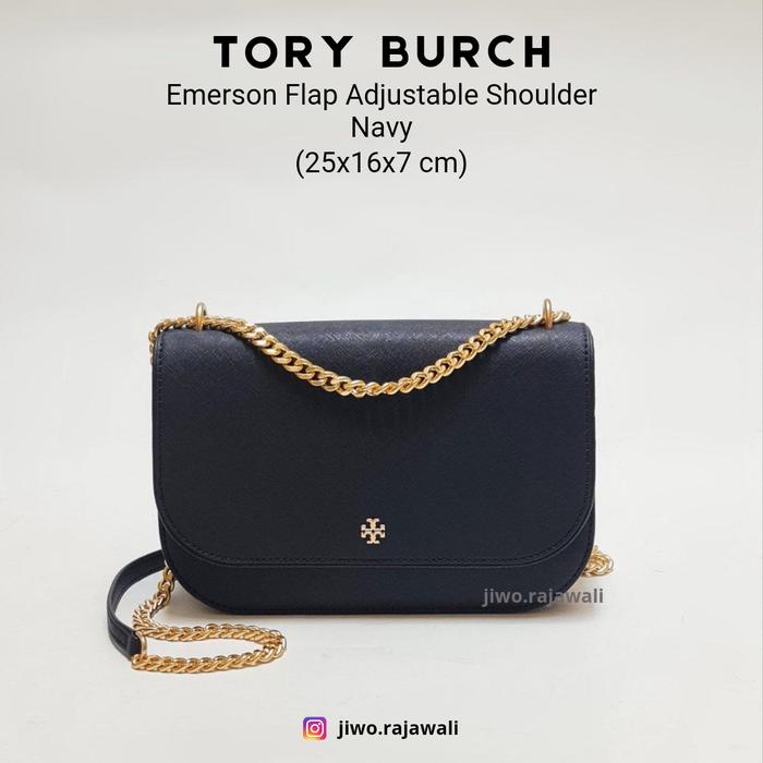 Tas Selempang Biru Navy TORY BURCH EMERSON CROSSBODY FLAP ADJUSTABLE SHOULDER NAVY