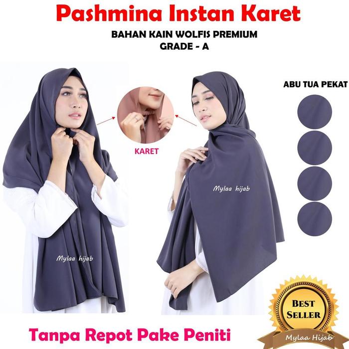US Jilbab Instan PASHMINA tali KARET WOLFIS PREMIUM GRADE A tali karet dagu hijab instan-1