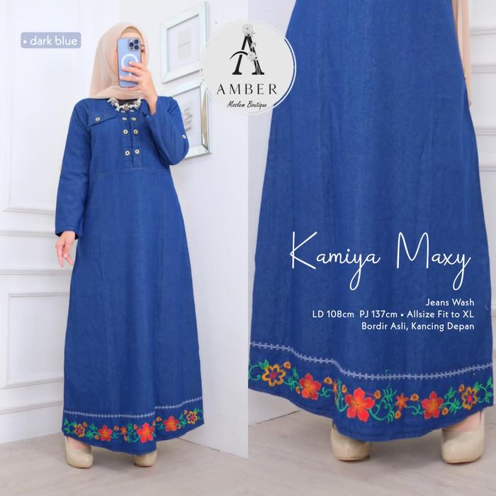 NEW CLAUDIA MAXI GAMIS LONGDRESS JEANS WASHED BORDIR ORI BUSUI MODIS