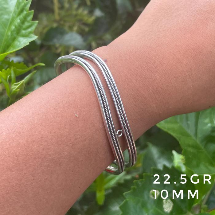 Gelang Bracelet Bangle Perak Silver Bali Asli 925 Gelombang Tali Air tumpuk Dewasa Wanita Pria Elega