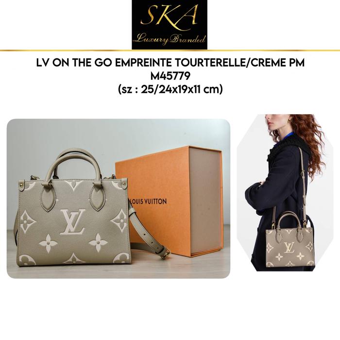 LV On The Go Empreinte Tourterelle / Creme PM