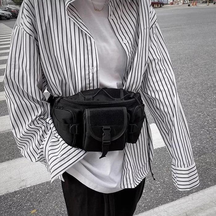 Tas Slempang Wanita Crocodile Waist Bag Wanita Original - Hitam
