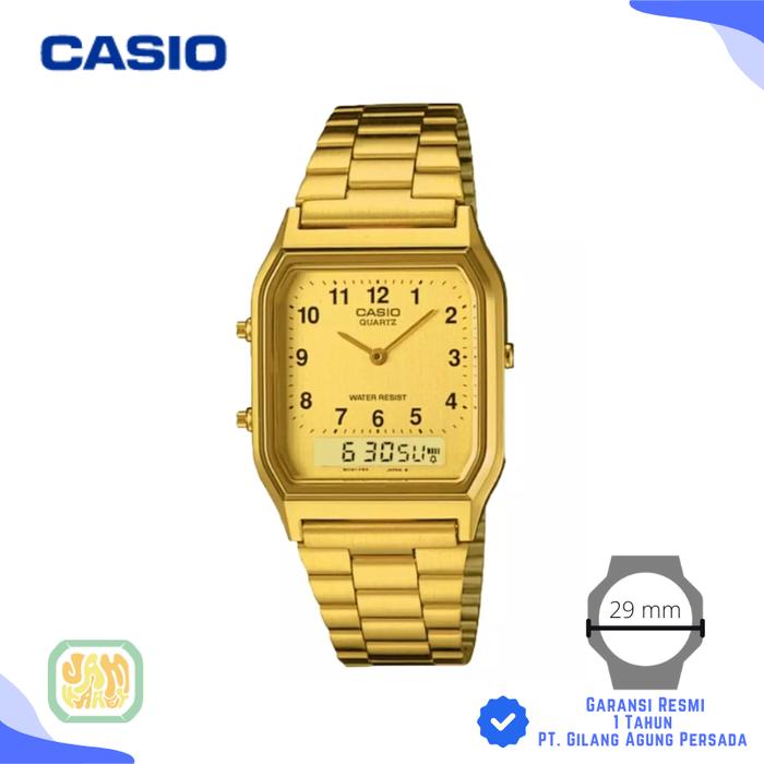 JAM TANGAN WANITA CASIO AQ-230GA-9B ORIGINAL - AQ230GA GOLD ANGKA