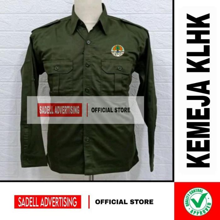 Kemeja KLHK Seragam Kementerian Lingkungan Hidup Kehutanan Hijau Army PDH Lengan Panjang Pria Bordir