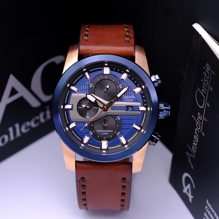 JAM TANGAN PRIA ALEXANDRE CHRSITIE AC 6562 AC6562 BLUE ROSEGOLD BROWN ORIGINAL