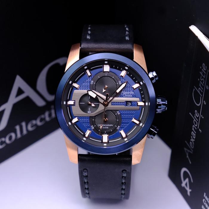JAM TANGAN PRIA ALEXANDRE CHRISTIE AC 6562 AC6562 ROSEGOLD BLUE ORIGINAL