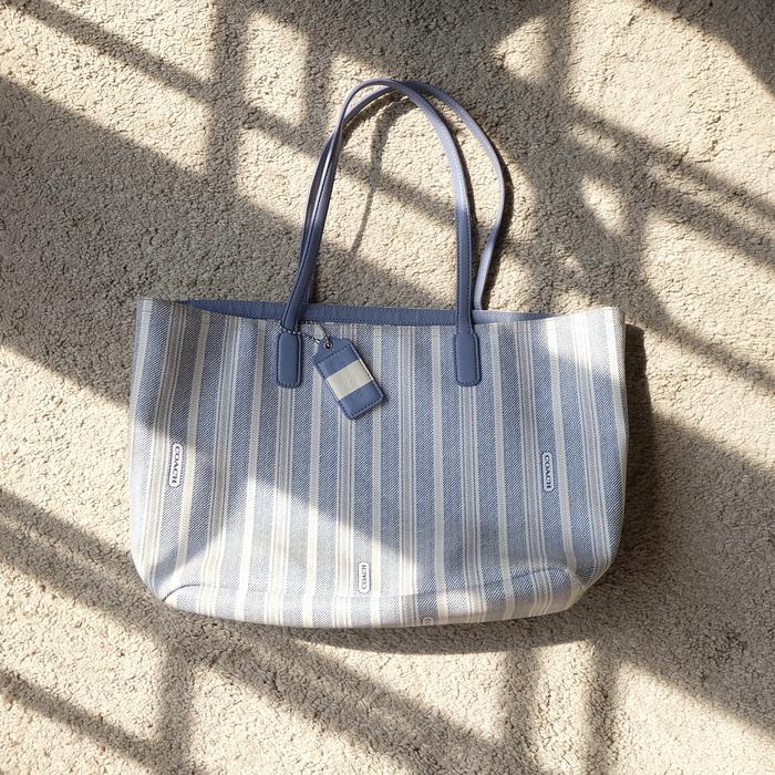 Coach blue stripped tote bag