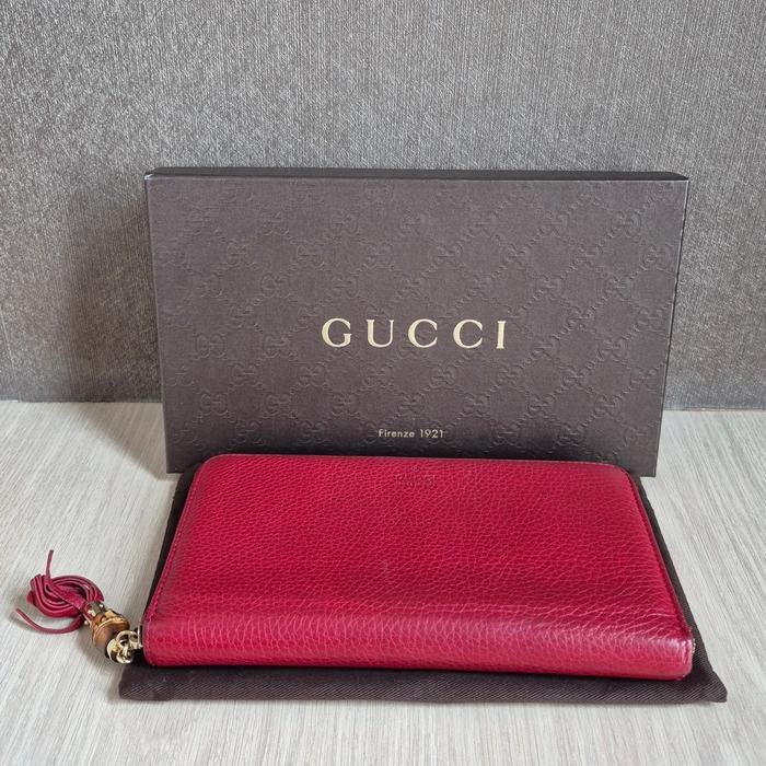 Gucci Long Wallet Red Portefeuille Pleine Fleur Aniline Preloved Authentic