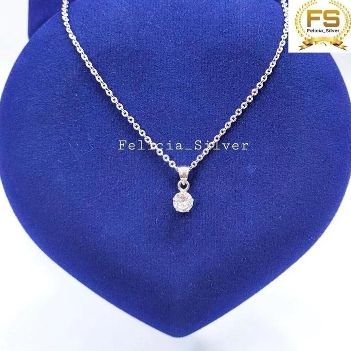Kalung Perak Asli Silver 925 Lapis Emas Putih Asli Rantai ItaliSanta Dengan Liontin Desi 0, 5Gram - 