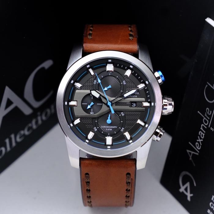 JAM TANGAN PRIA ALEXANDRE CHRSITIE AC 6562 SILVER BLUE BROWN ORIGINAL