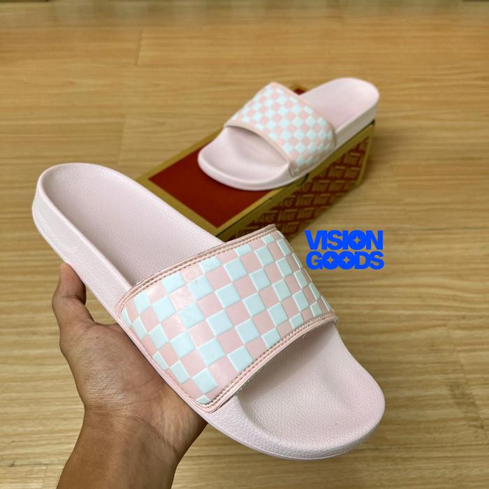 Sandal Vans Slide On Surf Checkerboard Pink White Original 100%