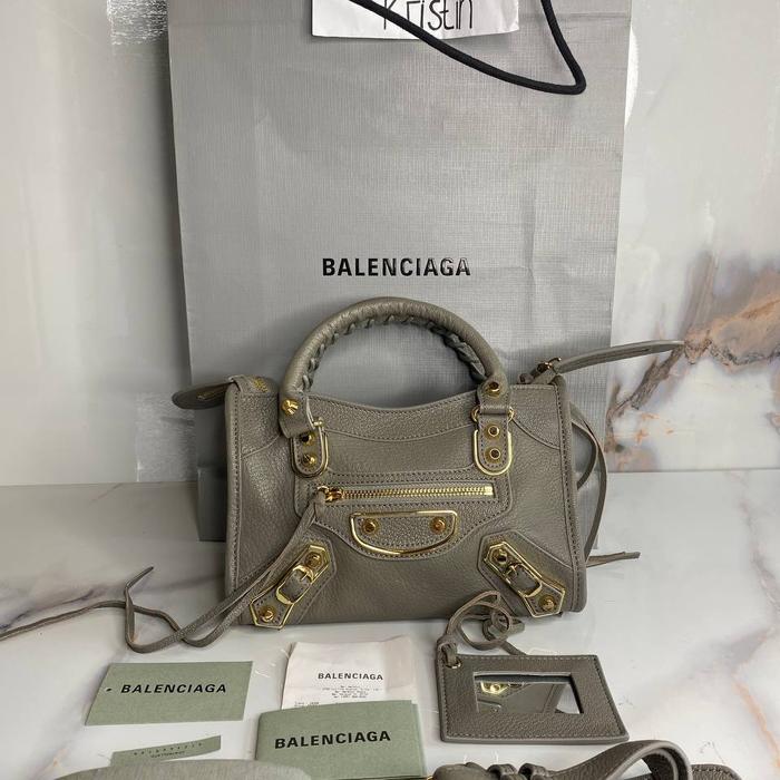 nego preloved Balenciaga metallic city edge 24cm leather