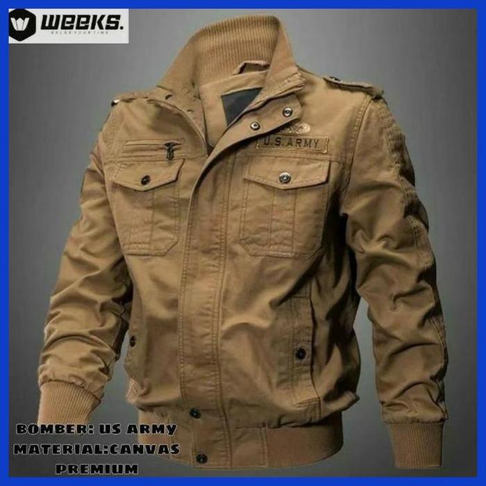 Jacket Bomber Pria Kanvas Us.Army Premium/Jacket Model Terkini/Jacket Bomber Bahan Kanvas/Jacket Ban