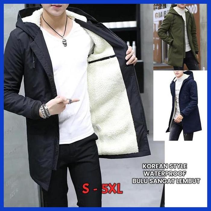 Jaket Pria Casual Kekinian Sherpa / Jaket Pria Korean Style / Jaket Sherpa / Long Coat Pria Korea / 