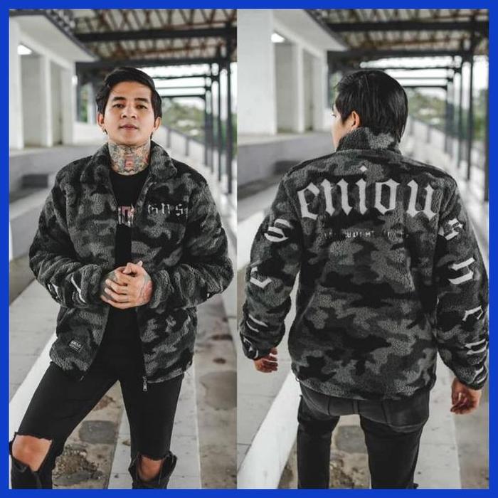 Sherpa Jacket Full Bordire Army Tebal Gns / Slvhx -Jaket Bulu Pria Wanita Murahh