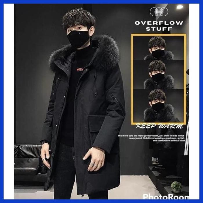Jaket Jubah Winter | Jaket Parka | Jaket Tebal Kerah Bulu Halus | Jaket Pria/Wanita Overflow_Stuff M