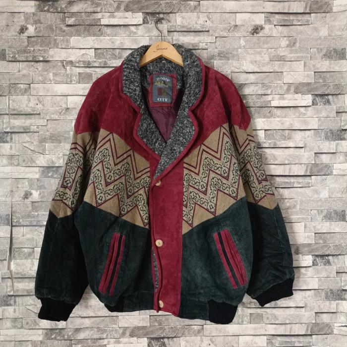 ( size XXL) jaket kulit smooth city suede leather jacket autumn winter aztec navajo