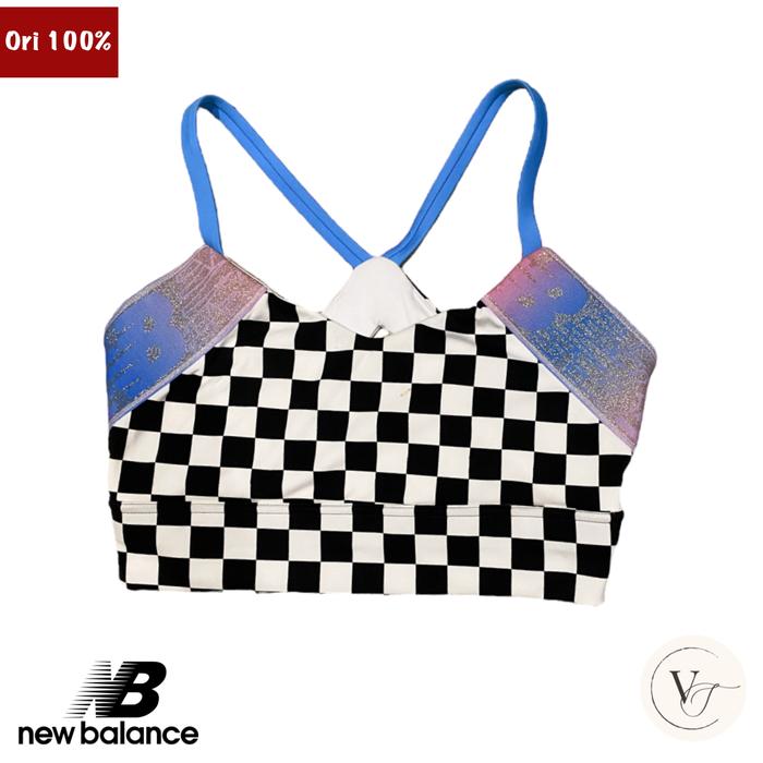 New Balance Sports Bra Top Crop Bra Wanita Putih Hitam Biru Pink Top Crop New Balance Original 100%