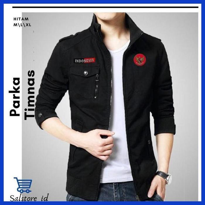 Jaket Pria Parka Cargo Timnas Garuda Indonesia Bahan Canvas Tebal Murahh