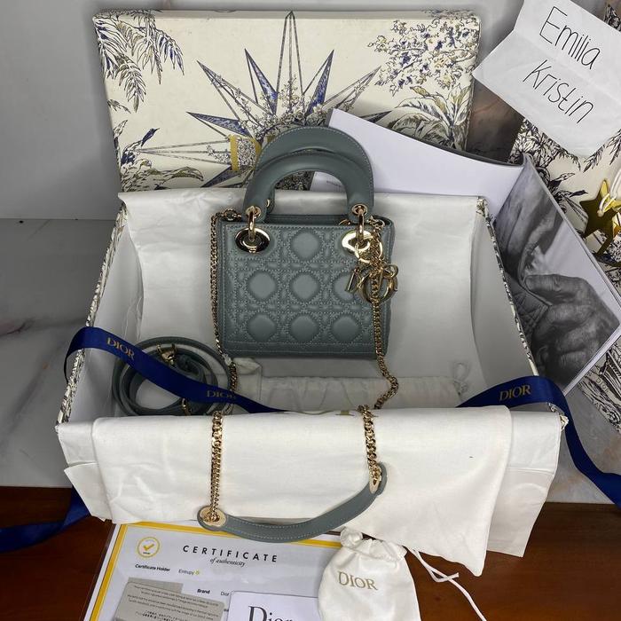 preloved rec Mini lady dior grey gold hardware calfskin bag authentic