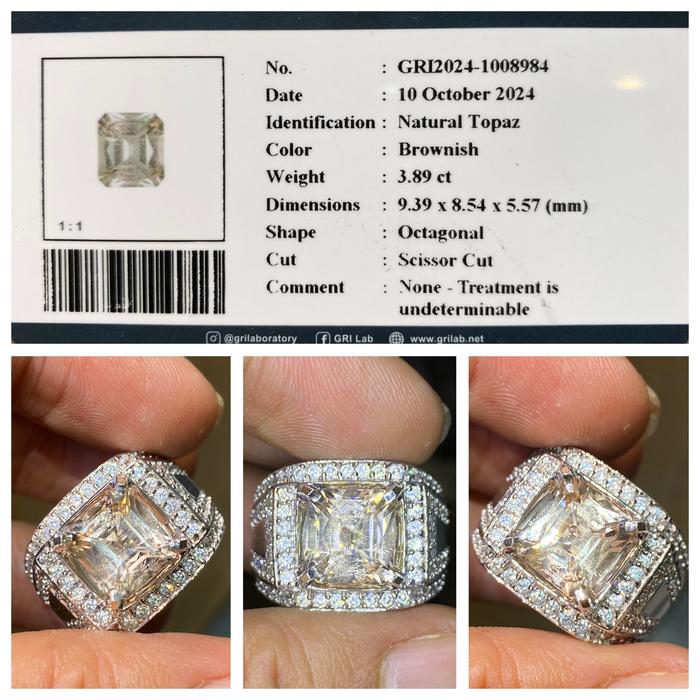 Natural 3.89ct brown topaz brutal luster memo gri
