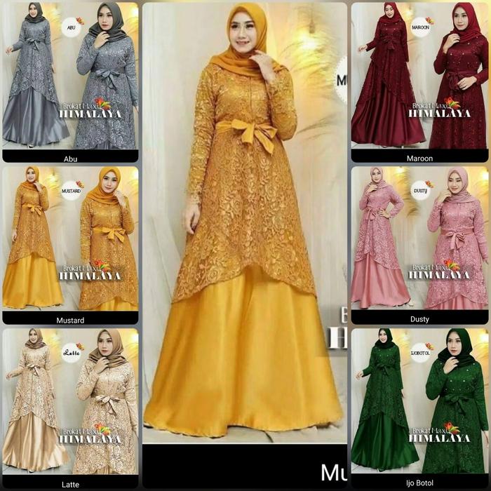Gaun Muslimah Muslim Verb Himalaya Gamis Pesta Brokat Brukat Maxi Abu Grey Mustard Latte Hijau Botol