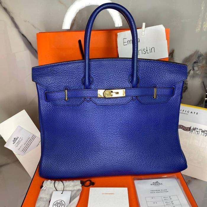 HERMES BIRKIN 35 BLEU ELECTRIQUE CLEMENCE GOLD HARDWARE #A