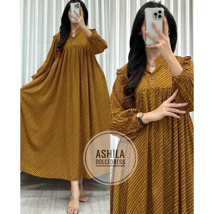 DASTER ARAB DOLCE ASHILA MIDI DRESS RAYON MOTIF BUSUI BUMIL NYAMAN