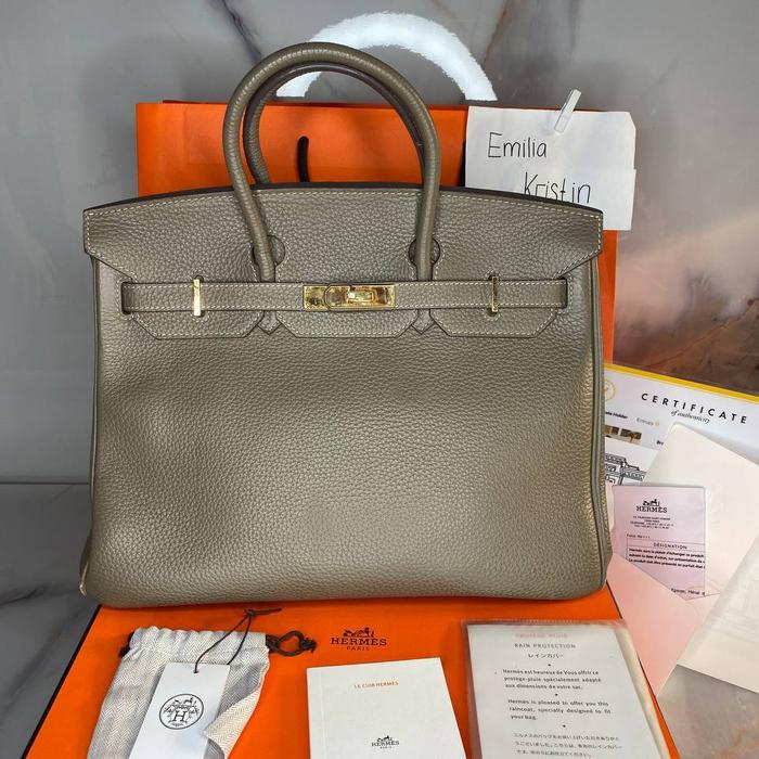 Preloved rec  2014 BIRKIN 35 BAG Gris Asphalte GHW Togo stamp #R