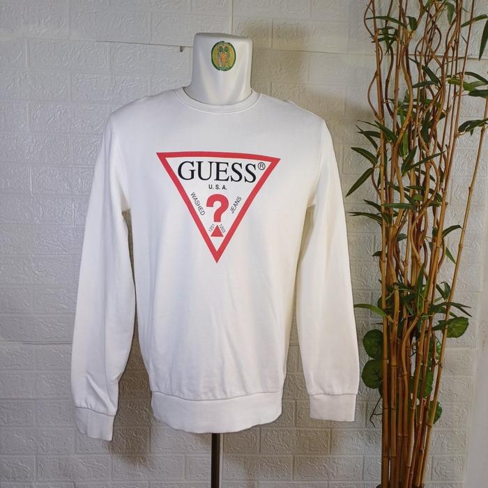 CREWNECK GUESS TRIANGLE LOGO, ORIGINAL, SIZE M (SECOND BRANDED) PUTIH, MULUS, PT203