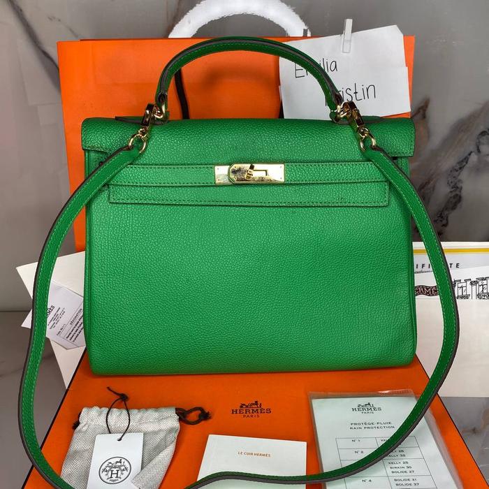 Preloved Kelly 32 Togo Bambou PHW stamp square stamp M