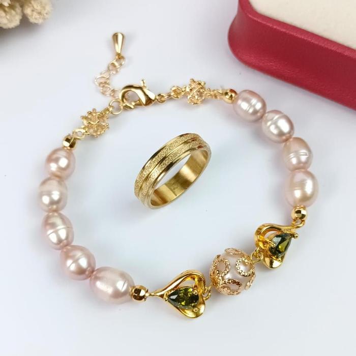 Gelang full mutiara mainan kristal love warna hijau ( ready love ungu, merah dan pink) | Mutiara Lom