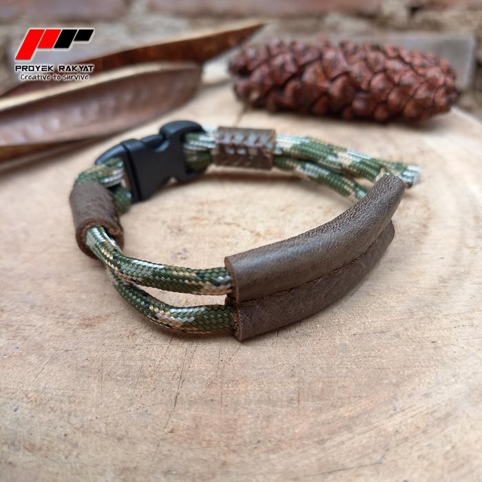 Gelang paracode kombinasi kulit sapi Asli Bracelets Pria Tali Wanita Plastik Pengait