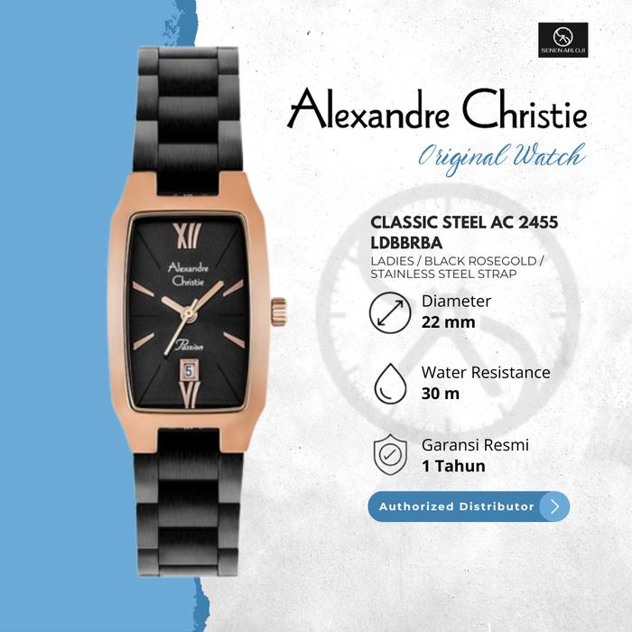 Jam Tangan Wanita Alexandre Christie AC 2455 Black Rosegold Original
