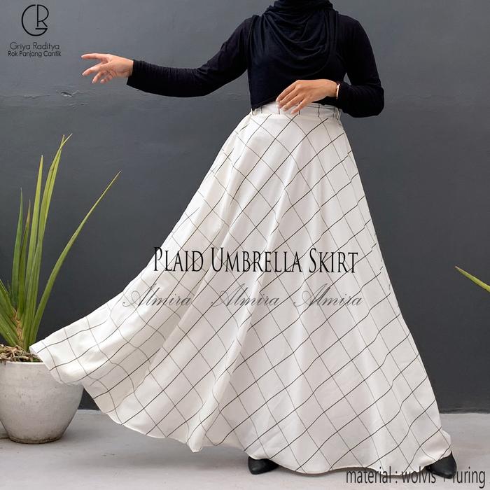 Rok Panjang Motif Kotak Kotak Korean Style Kekinian  Plaid Wolvis Umbrella Skirt Bawahan Tartan Mono
