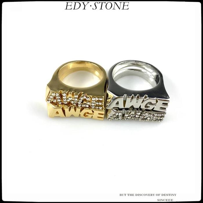 EDY 2021 New Hip Hop Ring Trend Punk AWGE Letter Butterfly Full Diamonds Rings For Men Women Girls P