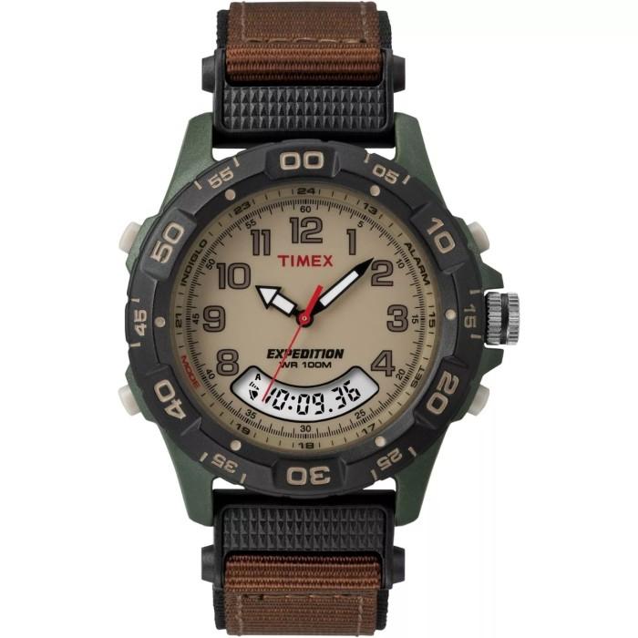 Timex T45181 Mens Expedition Combo Brown Watch Indiglo Chronograph