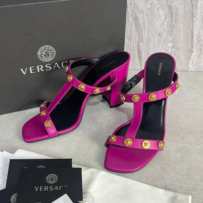 Preloved Versace Vitello Heels 10cm with Logo Size 38 Insole 25cm Complete Set (receipt milan 2023) 