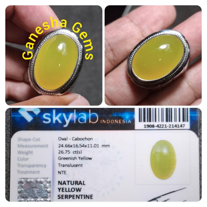 Natural Yellow Serpentine HQ 26.75 Ct - Batu Cempaka Aceh Asli With Memo SKY lab.