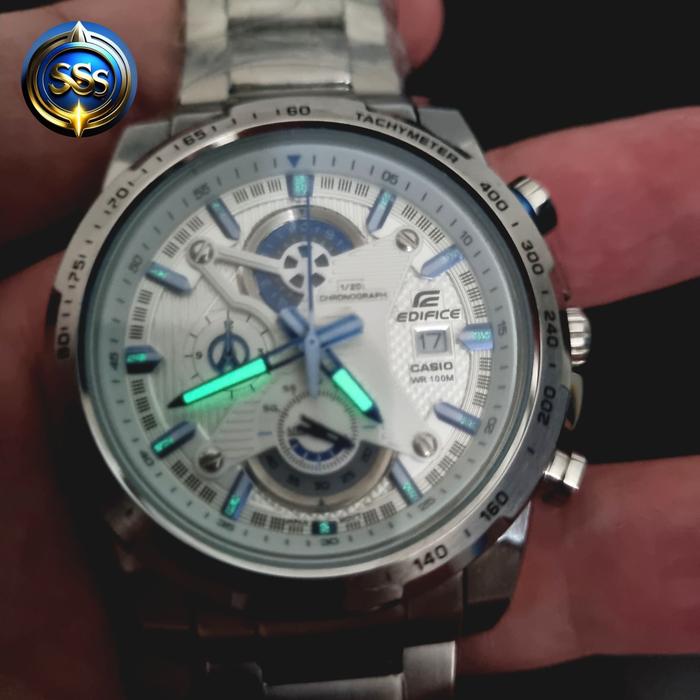 jam pria CASIO EDIFICE CHRONOGRAPH WHITE BLUW 523D - 7av PROMO second like new fullset