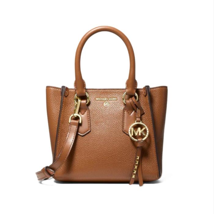 Tas Slingbag Wanita Original MK Kris Small Pebbled Leather Satchel Bag Brown Luggage