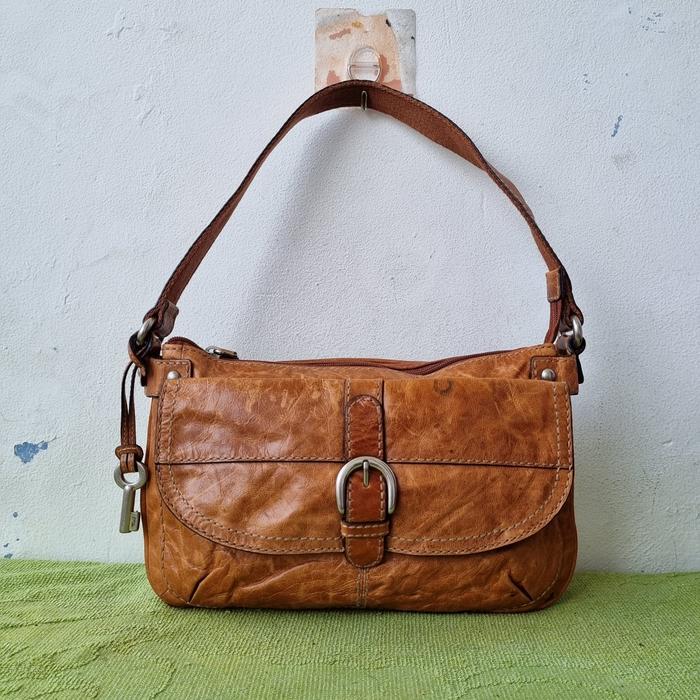 TAS SHOULDER FOSSIL WANITA KULIT ASLI VINTAGE SECOND BRANDED IMPORT / TAS TOP HANDLE WANITA COKLAT