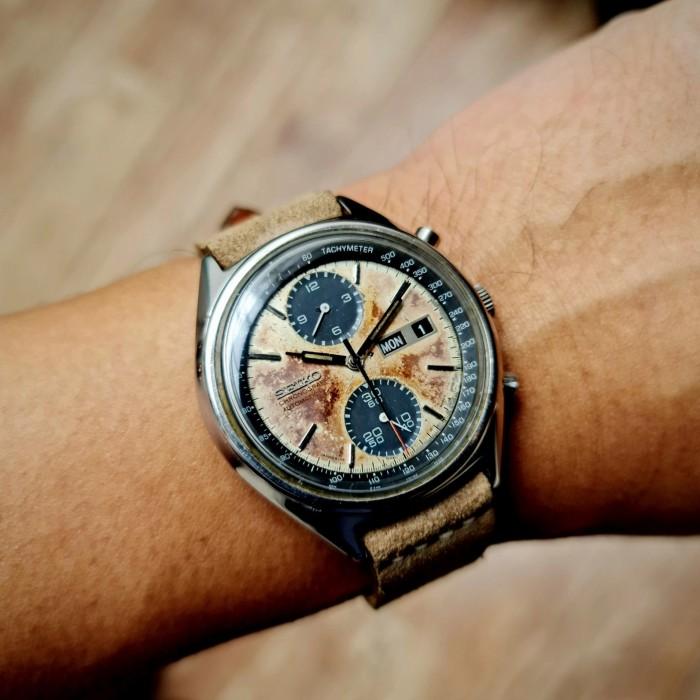 70s Vintage Seiko Panda 6138-8020 automatic Chronograph tropical camo camouflage dial