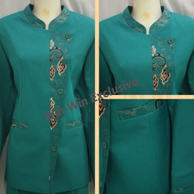 Setelan Blazer Baju Kerja Kantor Wanita Hijau Toska (Rok atau Celana)