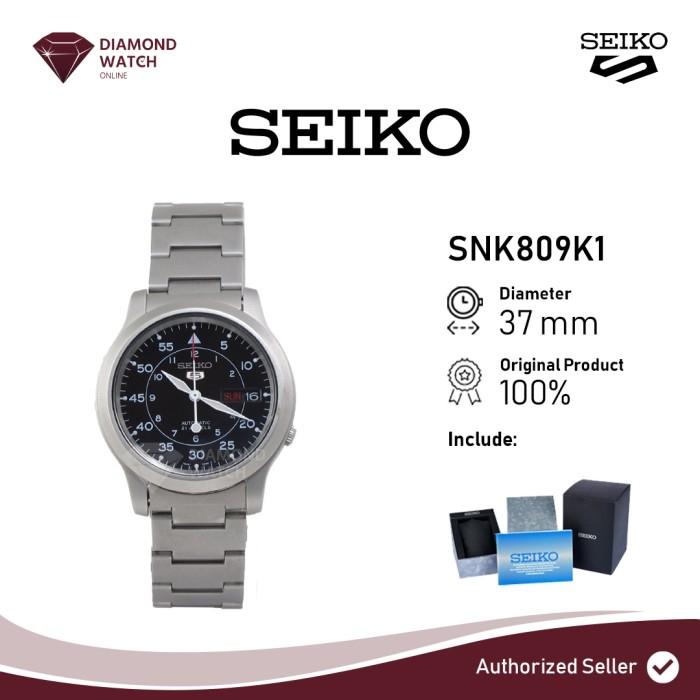 Seiko 5 Automatic 21 Jewels Black Military 37mm Stainless Steel Bracelet SNK809K1 Jam Tangan Pria An