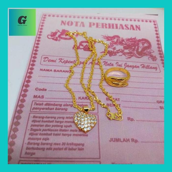 Genjos** Kalung Emas 3 Gram Kadar 88.9, Kalung Emas Muda Bonus Cincin Anti Luntur Anti Karat,Kalung 