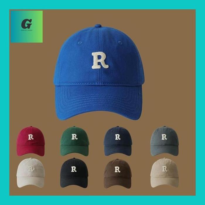Genjos** Topi Baseball Premium Quality Motif Huruf R Cute Design Warna Nyaman Hat Bahan Katun Distro