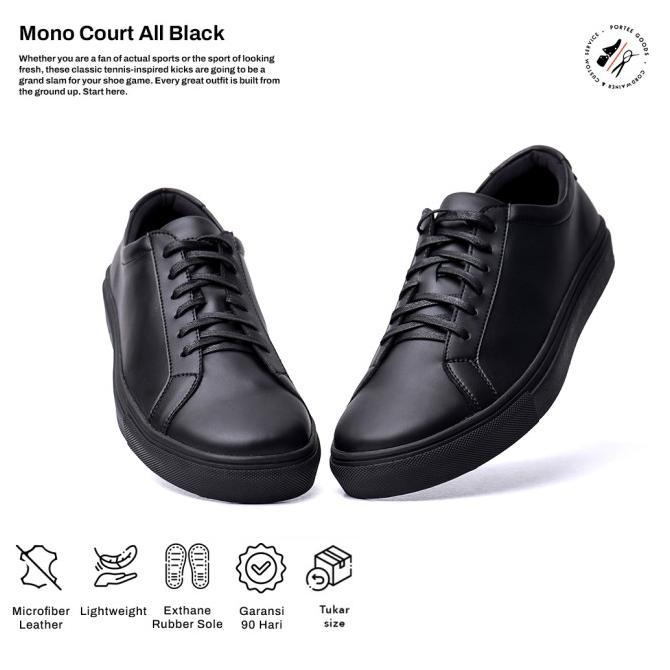 Sepatu Casual Pria Portee Goods Mono Court Classic All Black